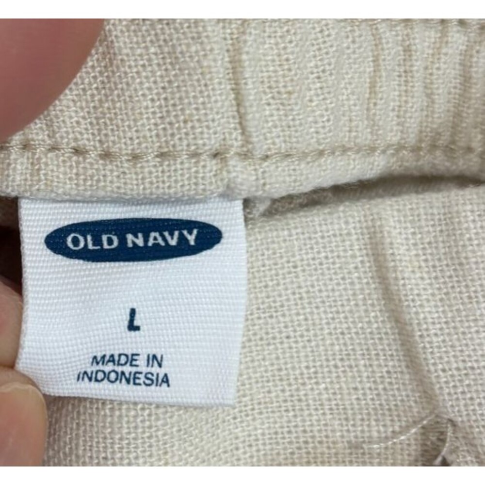 Linen Blend Lt Beige Pants Womens L Drawstring Waist Coastal Beachy Boho Casual - Picture 7 of 8